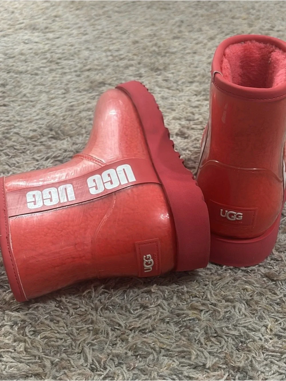 UGG Coral Red Glossy Short Boots size 6 - Worn Once